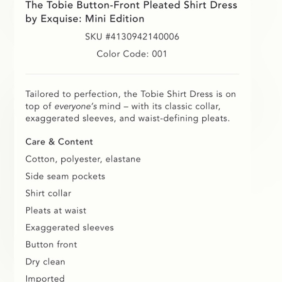 Anthropologie x Exquise The Tobie Button-Front Pleated Shirt Dress Mini Sz M NWT - Picture 4 of 13